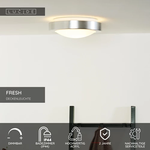 Lucide FRESH - Deckenleuchte Badezimmer - Ø 27 cm - 1xE27 - IP44 - Chrom Matt - USP